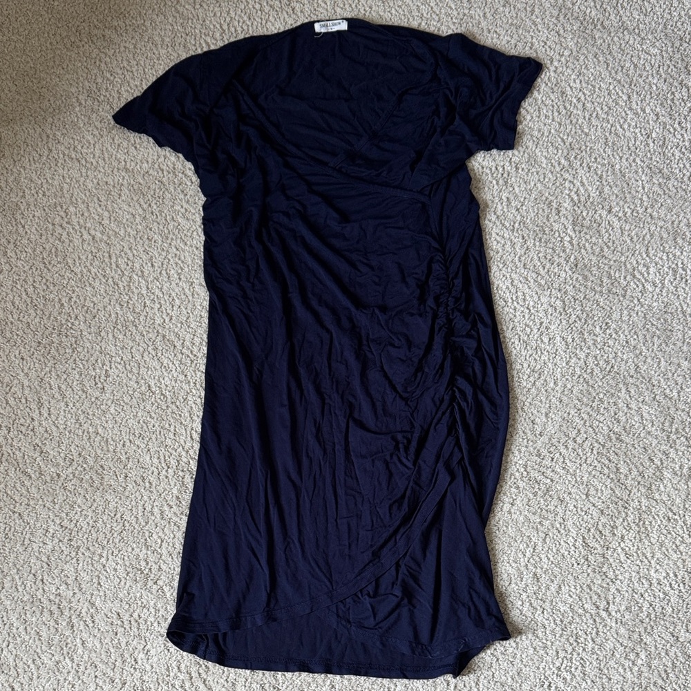 Elegant Navy Blue Women's Cinched Maternity Dress